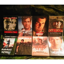 Forever Young
Nous étions Soldats
Complot
The Patriot
Payback
Mad Max 
Mad Max 2
Mad Max 3
Pack 8 Films DVD Mel Gibson