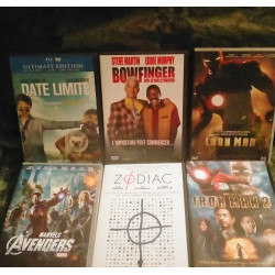 Bowfinger Roi d'Hollywood
Zodiac
Avengers
Date Limite
Iron Man 1 et 2
Pack 6 Films DVD + 1 Blu-ray Robert Downey Jr